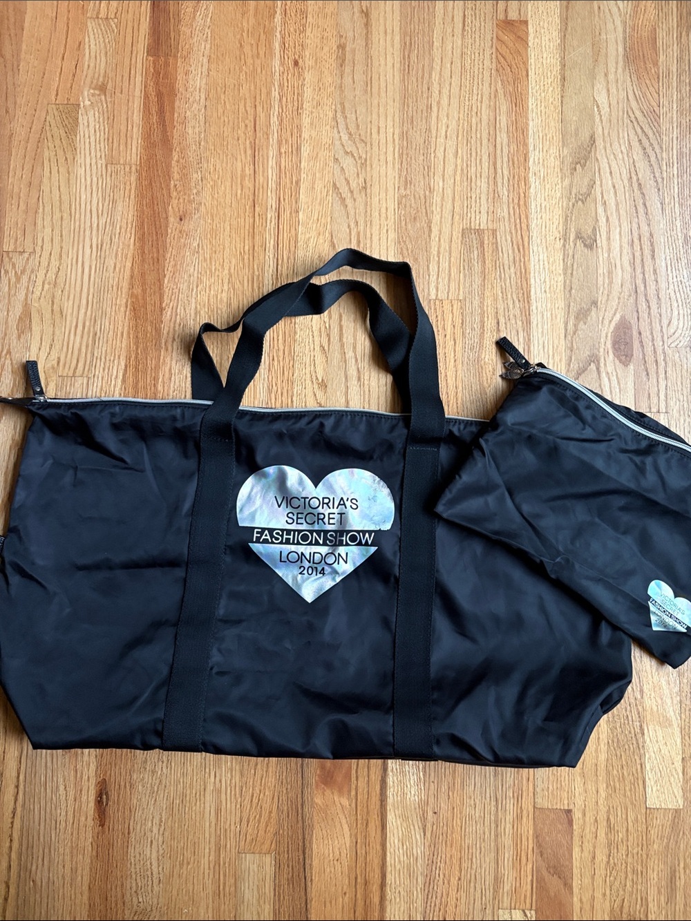 Victoria's Secret Black Tote with Iridescent Heart Logo